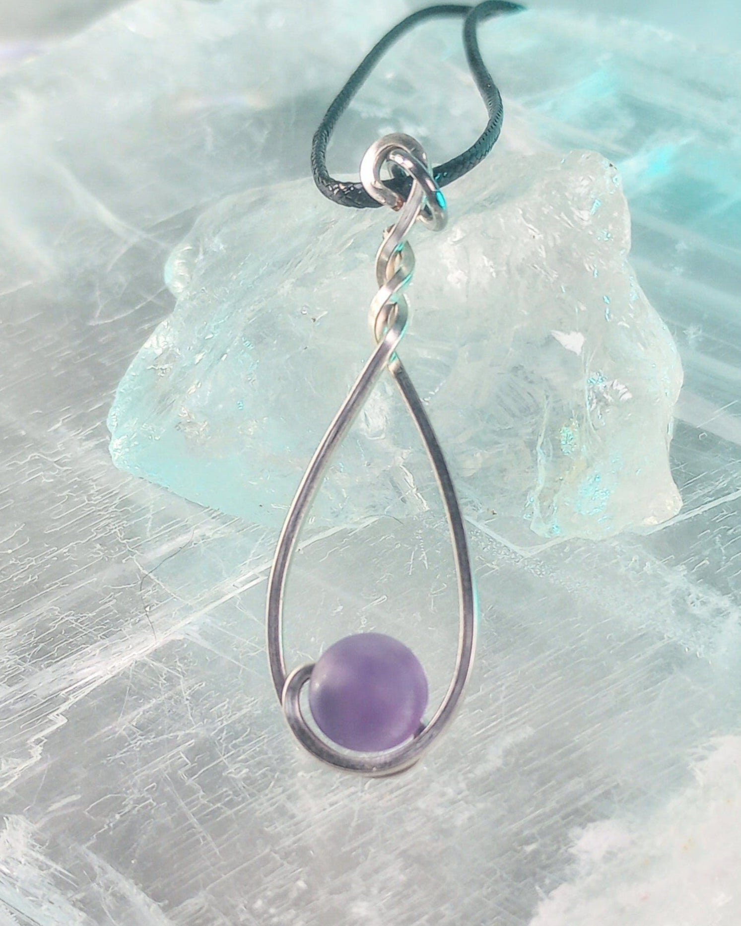 Amethyst & Silver Drop Pendant Necklace