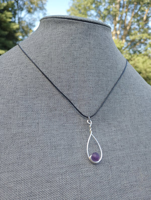 Amethyst & Silver Drop Pendant Necklace