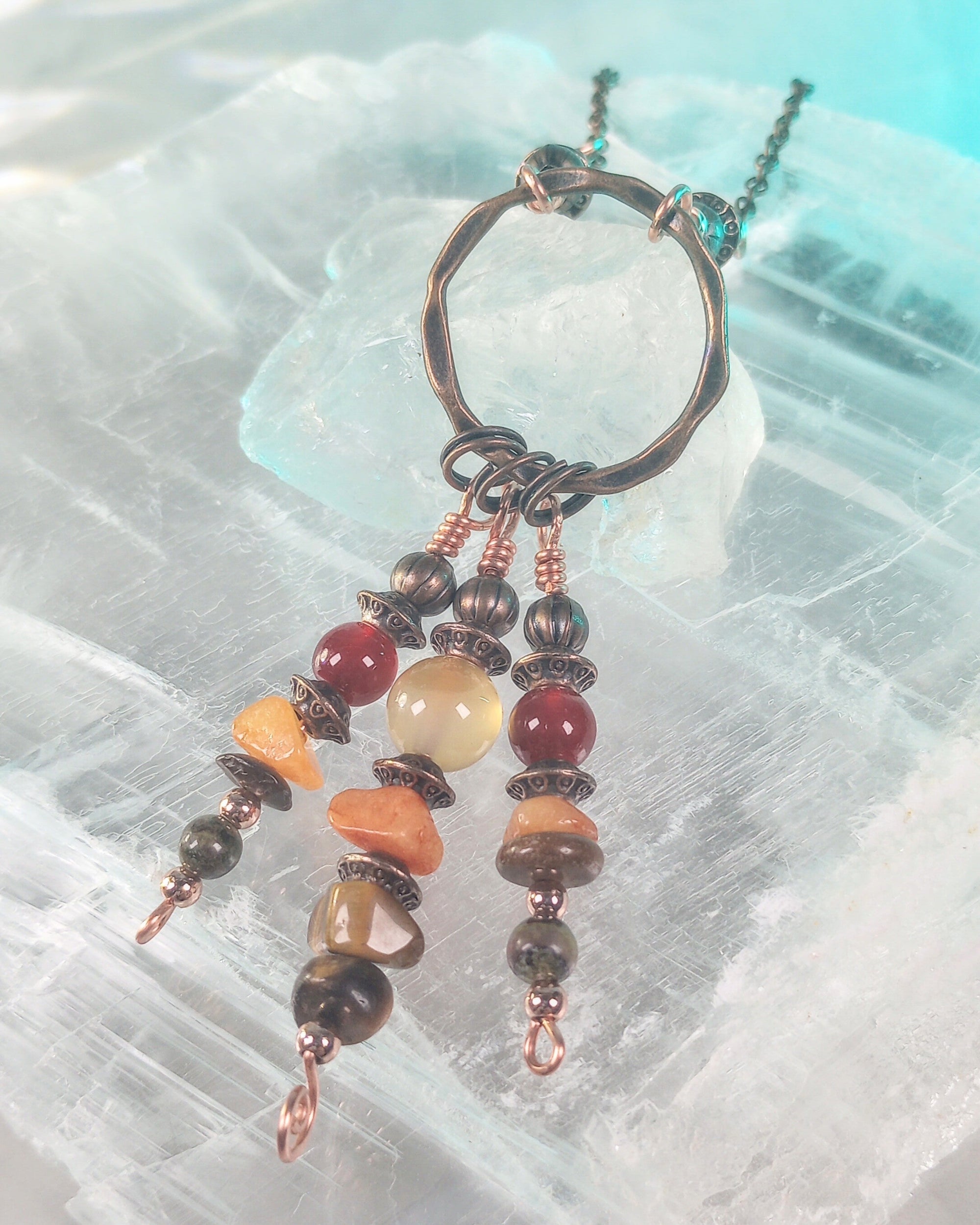Beaded Stone & Circle Pendant Necklace