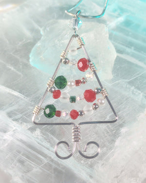 Christmas Tree Wire Wrapped Pendant Necklace
