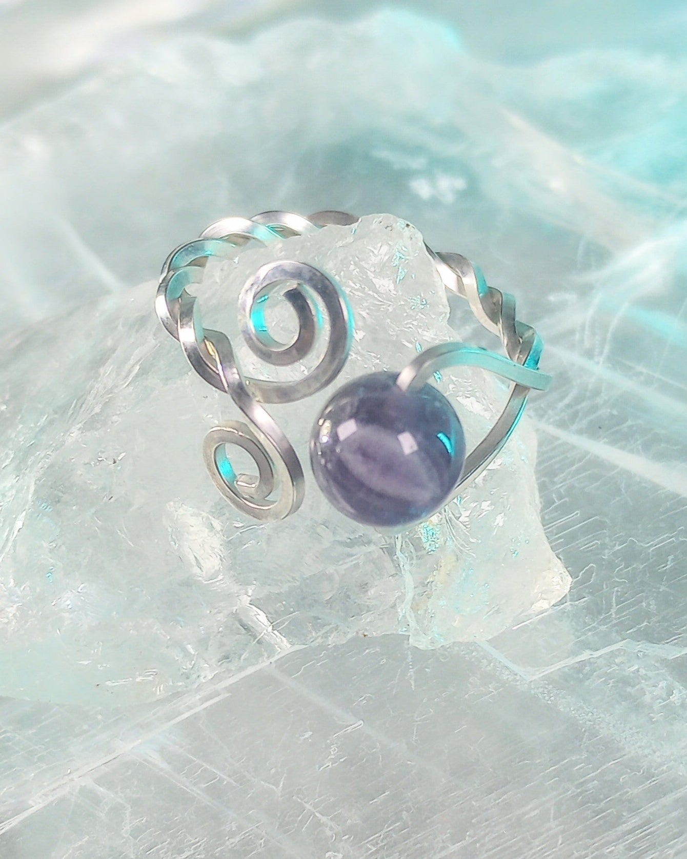 Double Swirl & Amethyst Sterling Silver Ring