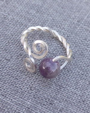 Double Swirl & Amethyst Sterling Silver Ring