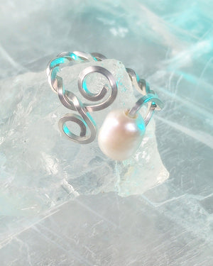 Double Swirl & Freshwater Pearl Sterling Silver Ring