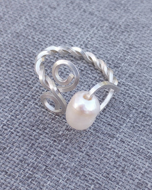 Double Swirl & Freshwater Pearl Sterling Silver Ring