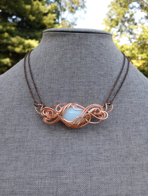 Exquisite Swirls Copper & Opalite Bar Pendant Necklace