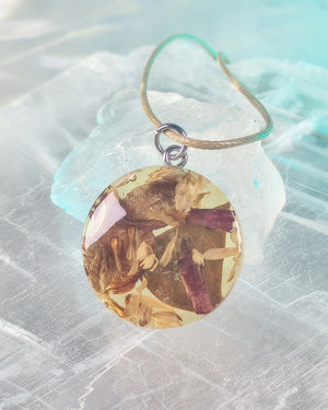 Floral Pendant Necklace (on tan cording)