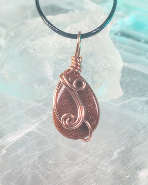 Goldstone Teardrop Wire Wrapped Necklace