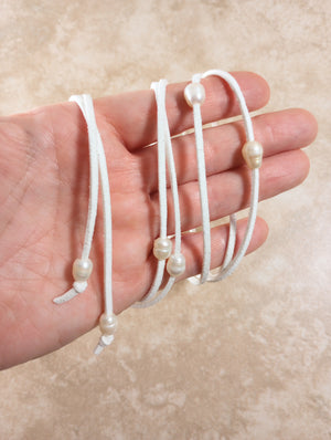 Ivory Luster Freshwater Pearl Lariat Necklace (on White)