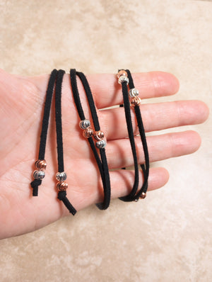 Rose Gold & Silver Duet Beaded Lariat Necklace (on Black)