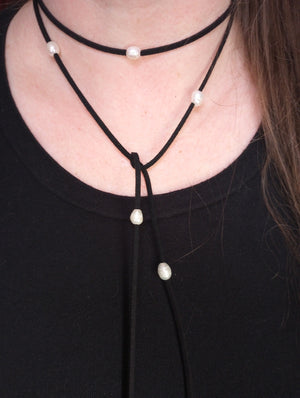 Ivory Luster Freshwater Pearl Lariat Necklace (on Black)