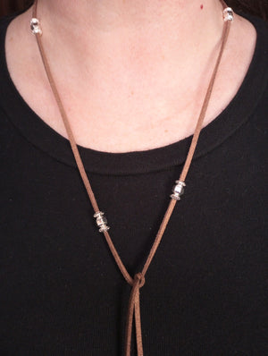 Silver Sparkle Beaded Lariat Necklace (on Camel)