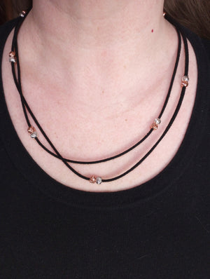 Rose Gold & Silver Duet Beaded Lariat Necklace (on Black)