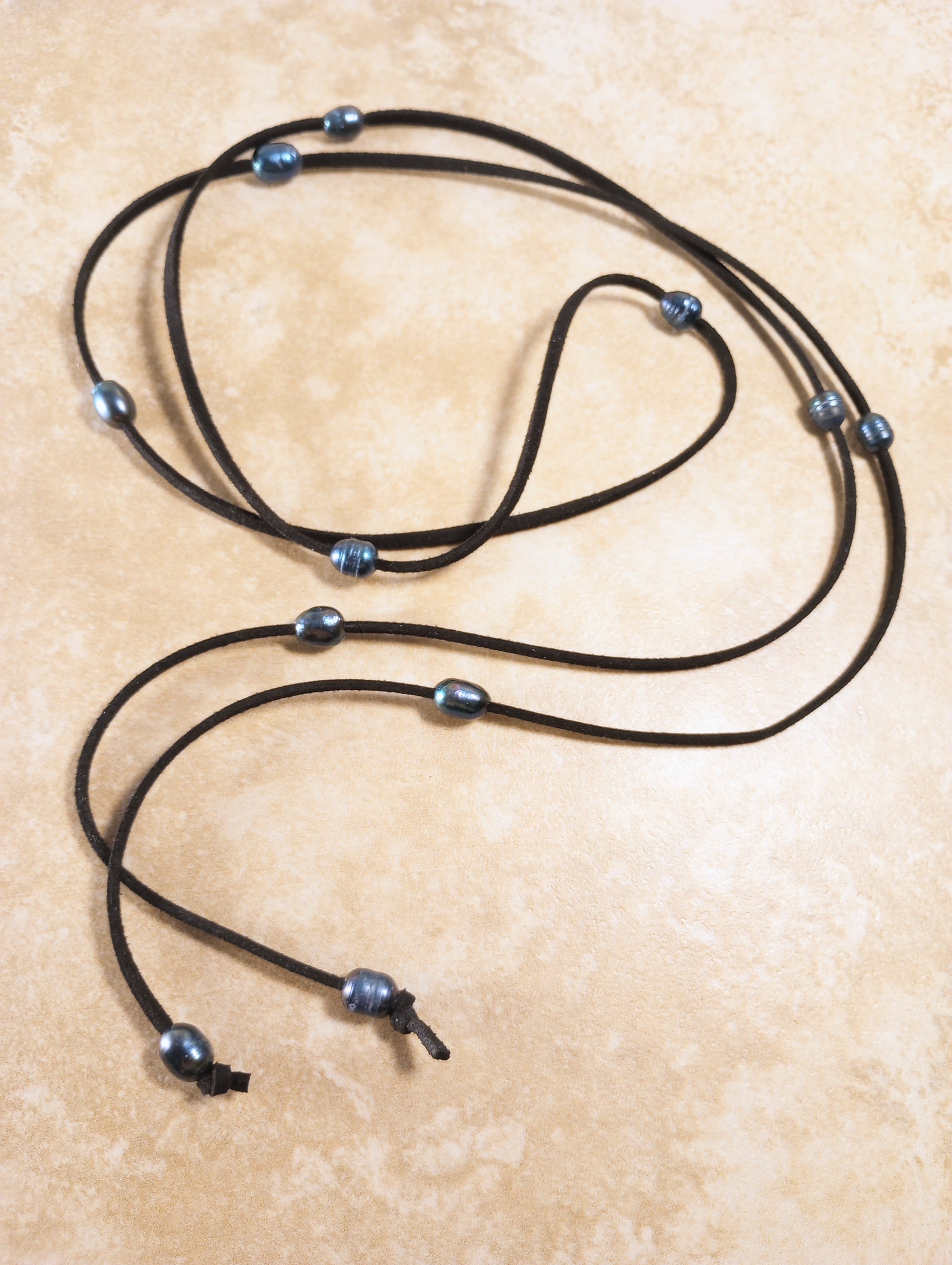 Midnight Mystique Freshwater Pearl Lariat Necklace (on Black)