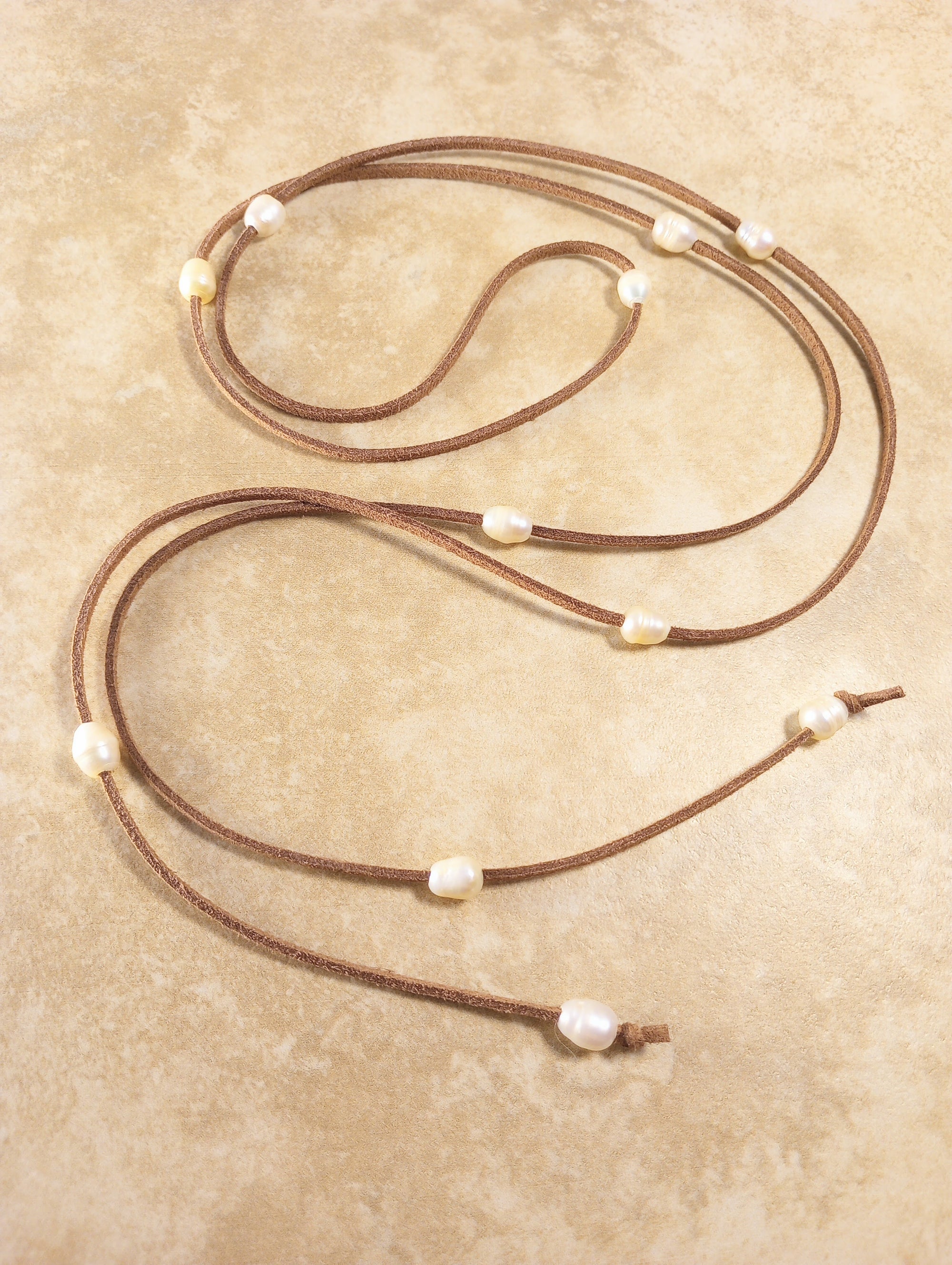 Ivory Luster Freshwater Pearl Lariat Necklace (on Camel)