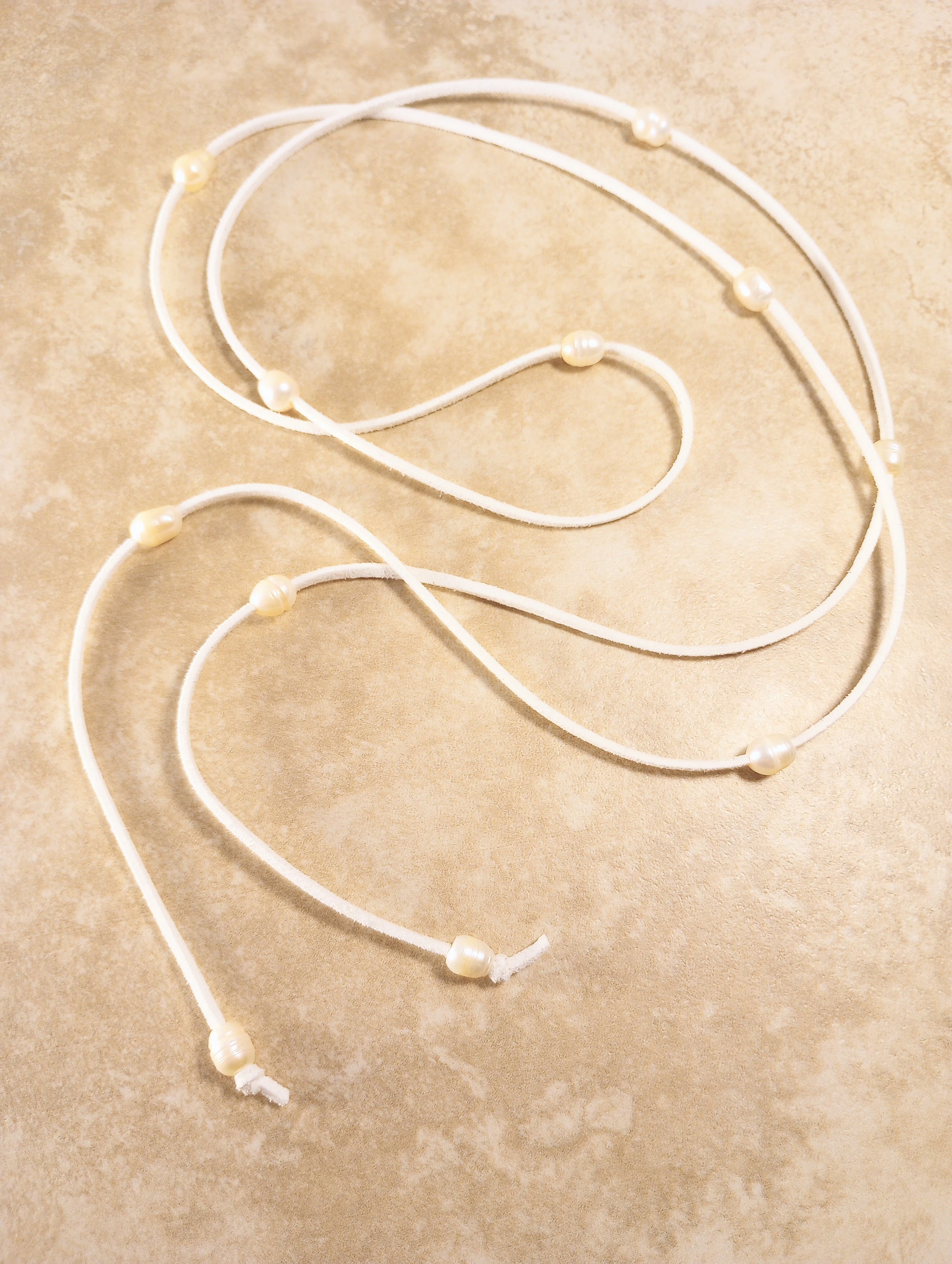 Ivory Luster Freshwater Pearl Lariat Necklace (on White)