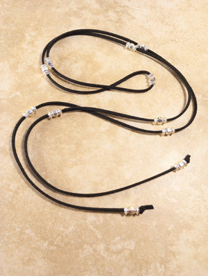 Silver Sparkle Beaded Lariat Necklace (on Black)