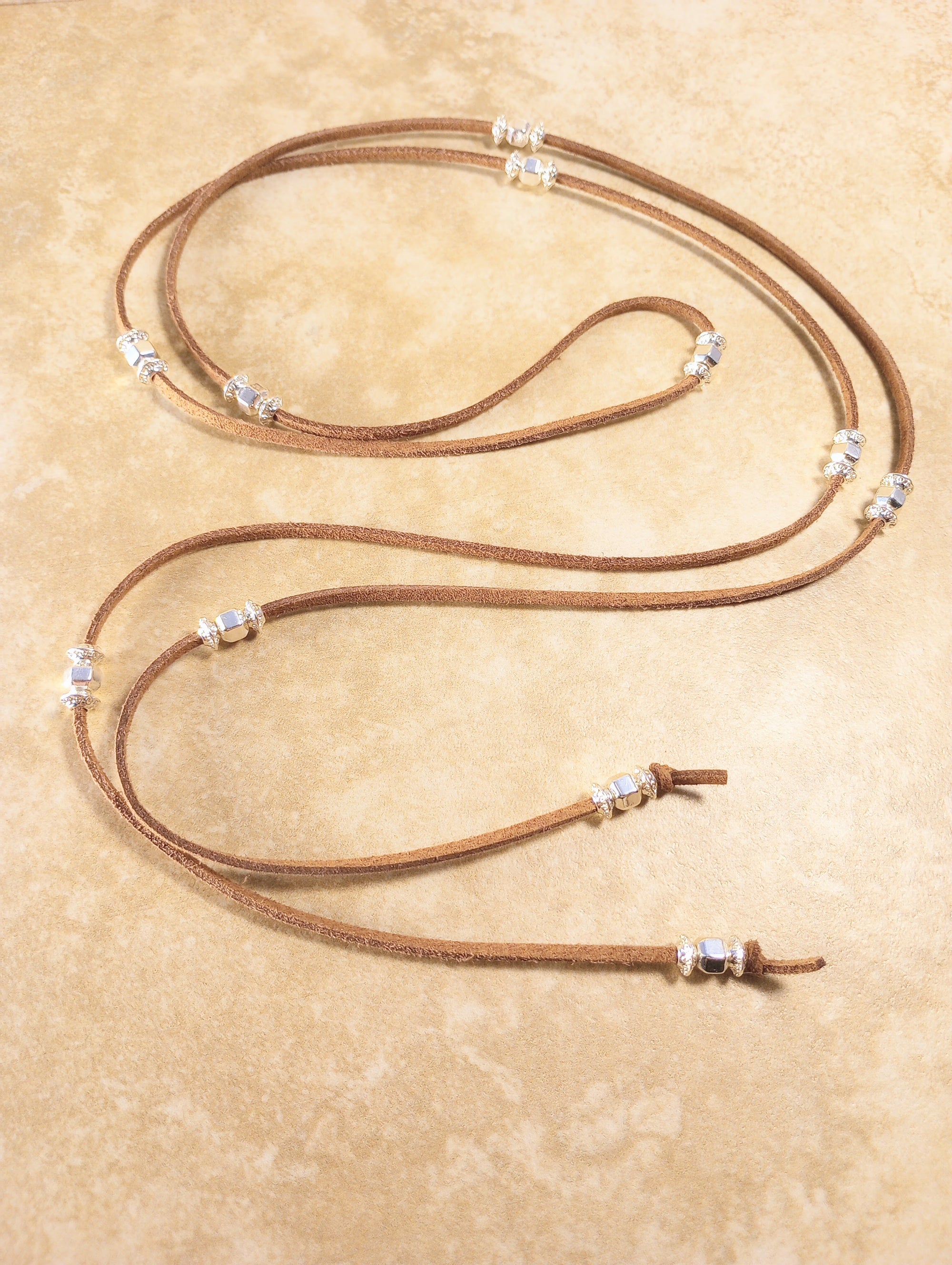 Silver Sparkle Beaded Lariat Necklace (on Camel)