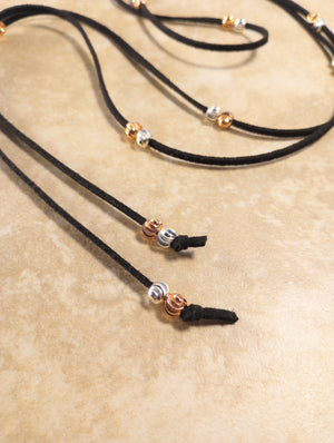 Rose Gold & Silver Duet Beaded Lariat Necklace (on Black)