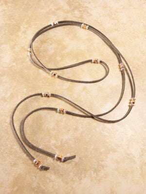 Silver & Rose Gold Duet Beaded Lariat Necklace (on Gray)