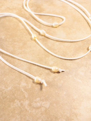 Ivory Luster Freshwater Pearl Lariat Necklace (on White)