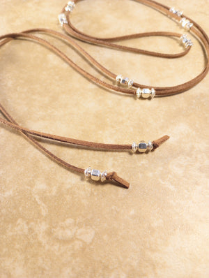 Silver Sparkle Beaded Lariat Necklace (on Camel)