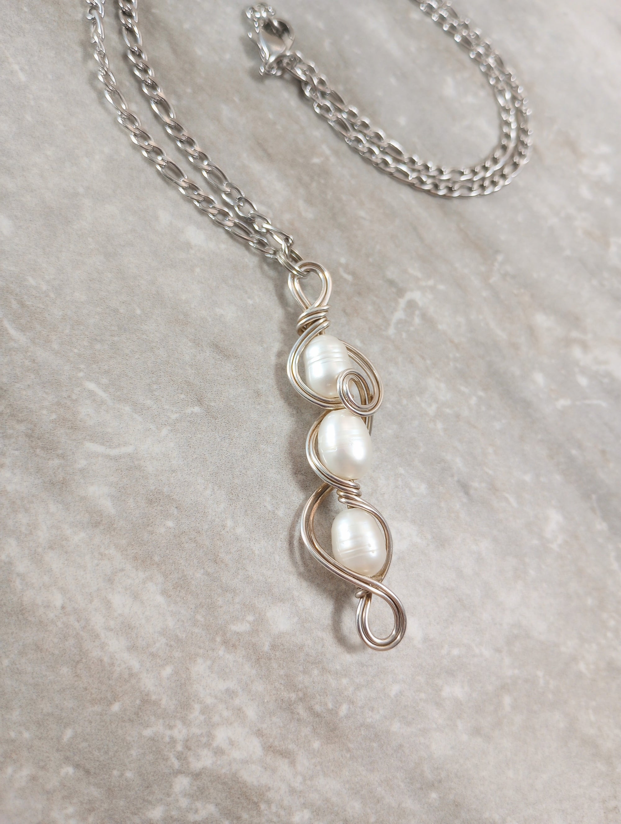 Swirly Pearls Sterling Silver Pendant Necklace