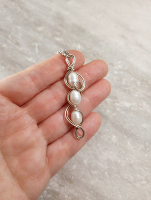 Swirly Pearls Sterling Silver Pendant Necklace