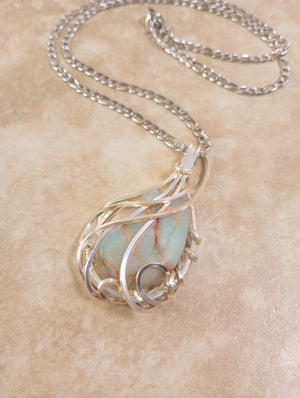 Wavy Aqua Terra Jasper Pendant Necklace