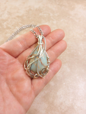 Wavy Aqua Terra Jasper Pendant Necklace