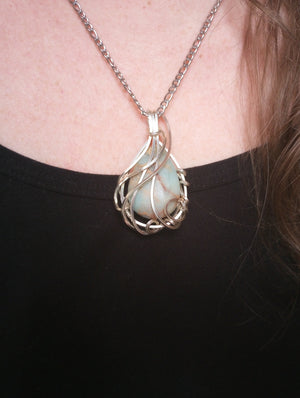 Wavy Aqua Terra Jasper Pendant Necklace