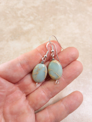 Elegant Aqua Terra Jasper Beaded Earrings