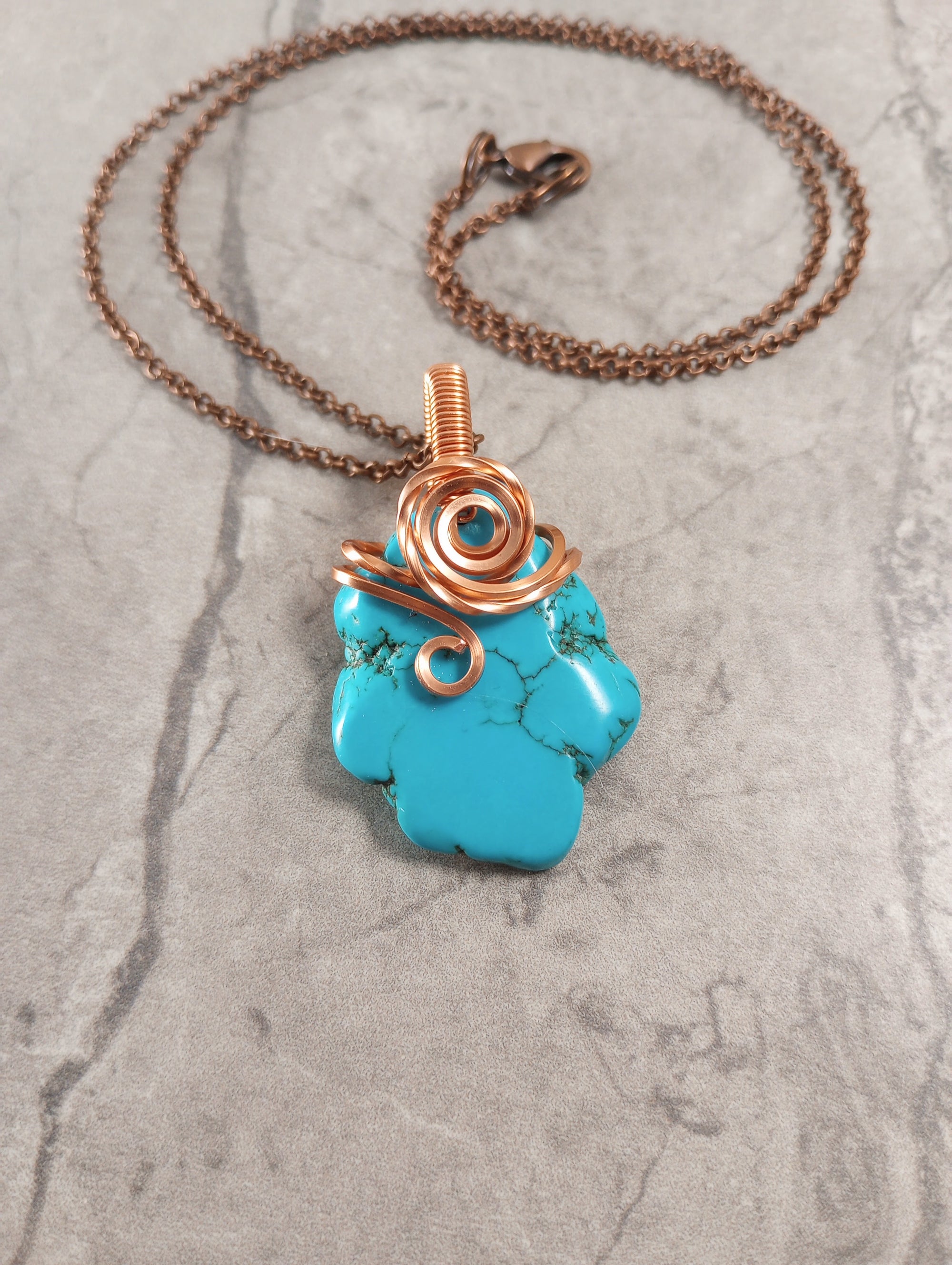 Turquoise Howlite & Copper Swirl Pendant Necklace