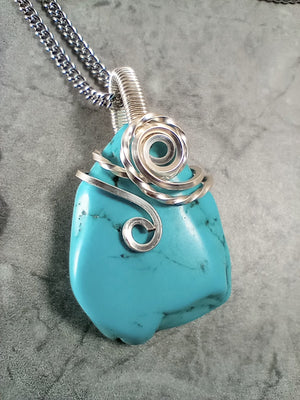 Turquoise Howlite & Silver Swirl Pendant Necklace