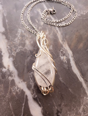 Elegant Swirls Rose Quartz Teardrop Pendant Necklace