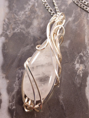 Elegant Swirls Rose Quartz Teardrop Pendant Necklace