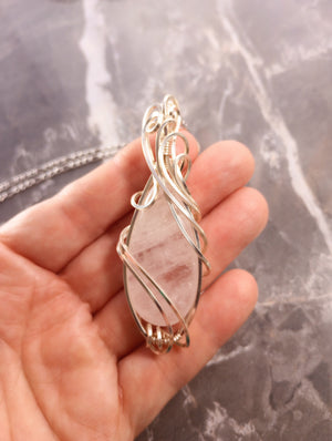 Elegant Swirls Rose Quartz Teardrop Pendant Necklace