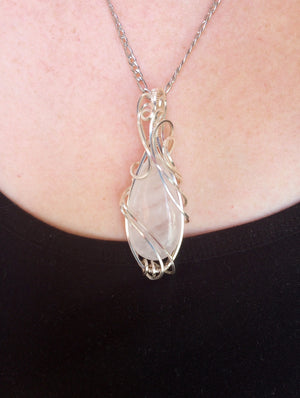 Elegant Swirls Rose Quartz Teardrop Pendant Necklace