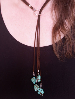 Multi-Strand Turquoise Howlite Lariat Necklace (on Dark Brown)