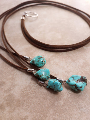 Multi-Strand Turquoise Howlite Lariat Necklace (on Dark Brown)