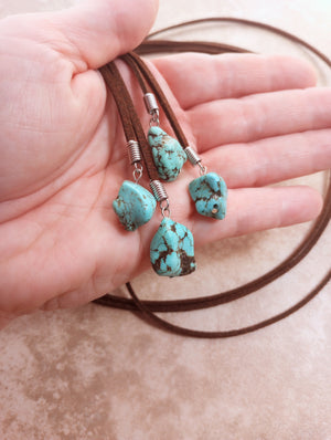 Multi-Strand Turquoise Howlite Lariat Necklace (on Dark Brown)