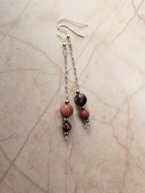 Rhodonite Beaded Chain Earrings