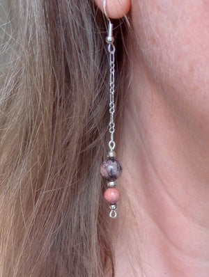 Rhodonite Beaded Chain Earrings