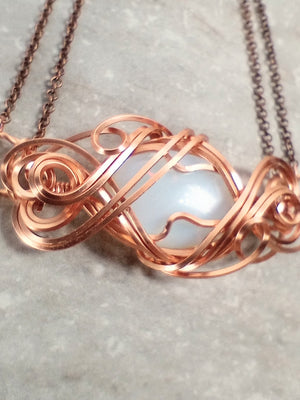 Exquisite Swirls Copper & Opalite Bar Pendant Necklace