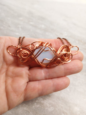 Exquisite Swirls Copper & Opalite Bar Pendant Necklace