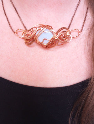 Exquisite Swirls Copper & Opalite Bar Pendant Necklace