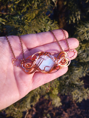 Exquisite Swirls Copper & Opalite Bar Pendant Necklace