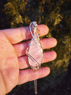 Elegant Swirls Rose Quartz Teardrop Pendant Necklace