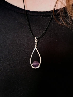 Amethyst & Silver Drop Pendant Necklace