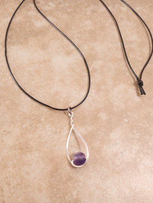 Amethyst & Silver Drop Pendant Necklace