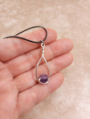 Amethyst & Silver Drop Pendant Necklace